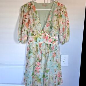 Pastel Floral Puff Sleeve spring / summer Mini Dress